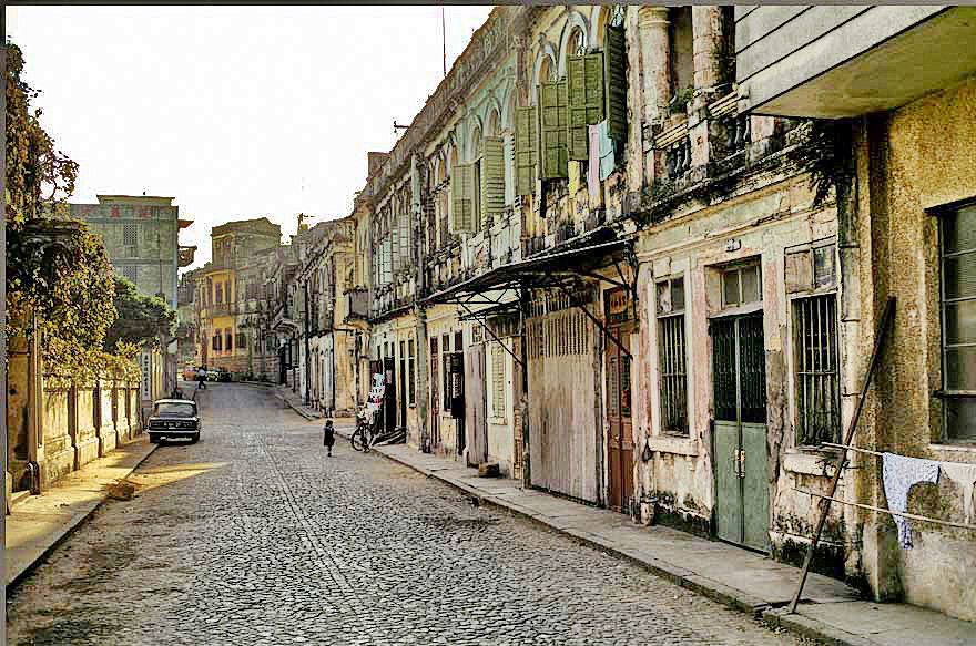 1973-17-051 One of the colourful old cobbled stone streets of Macau. (Photography © Karsten Petersen)