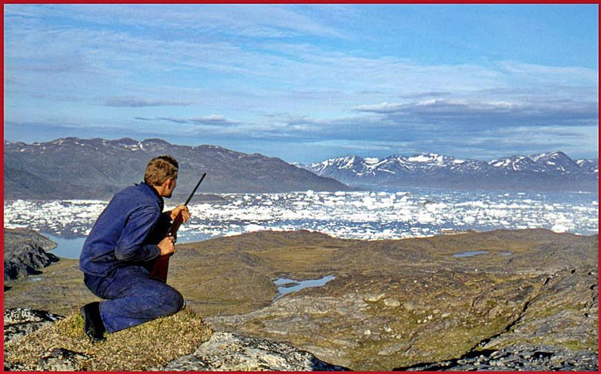 Me,- the web master -, enjoying the magnificent view from the top of our island - the water still packed with ice - (Photography by Jan Walseth)