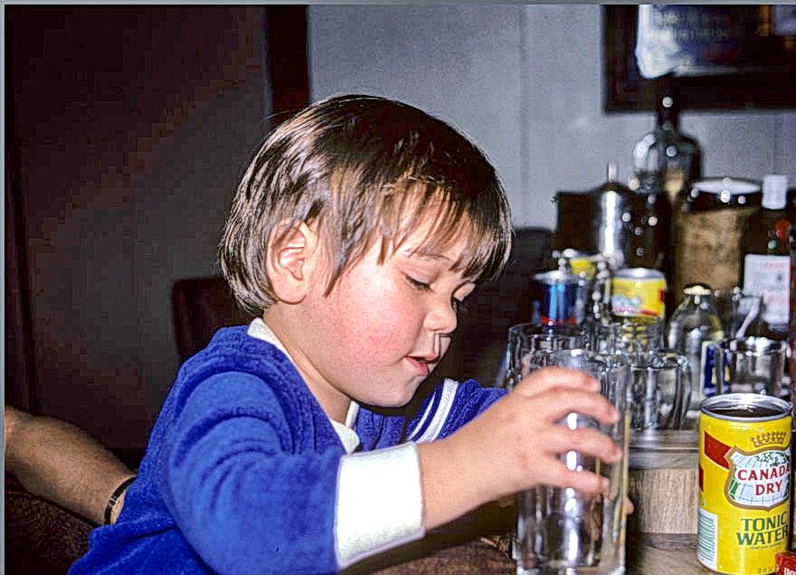 1981-01-007  -  My son Jesper - training in the officer's bar onboard a ship - maybe M/T 