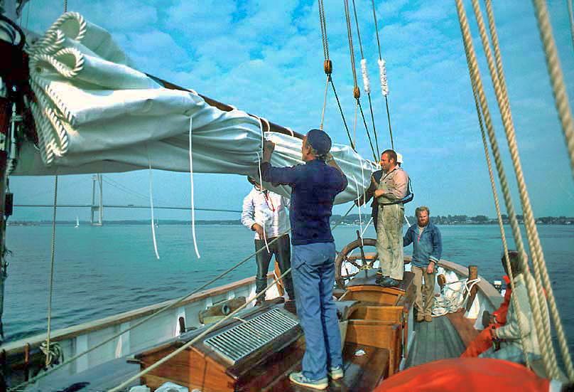 Securing the main sail - -
