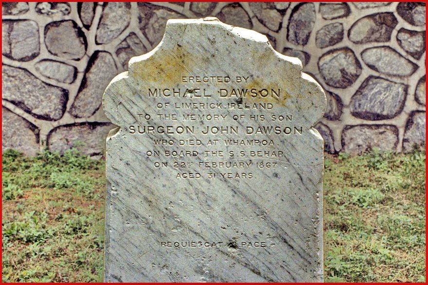 2002-03-029  - Danes Island Tomb stone of John Dawson, who died in 1867, - only 31 years old -, onboard the S/S 