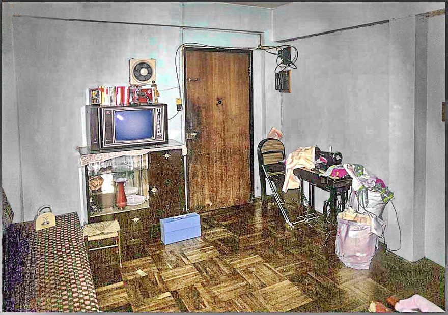 1973-17-002  - 1973-17-002 The sitting room of the Wong family's apartment, -  the door behind is the main door - There is no permanent dining table. It was only taken out when needed. - (Photo- and © Karsten Petersen)