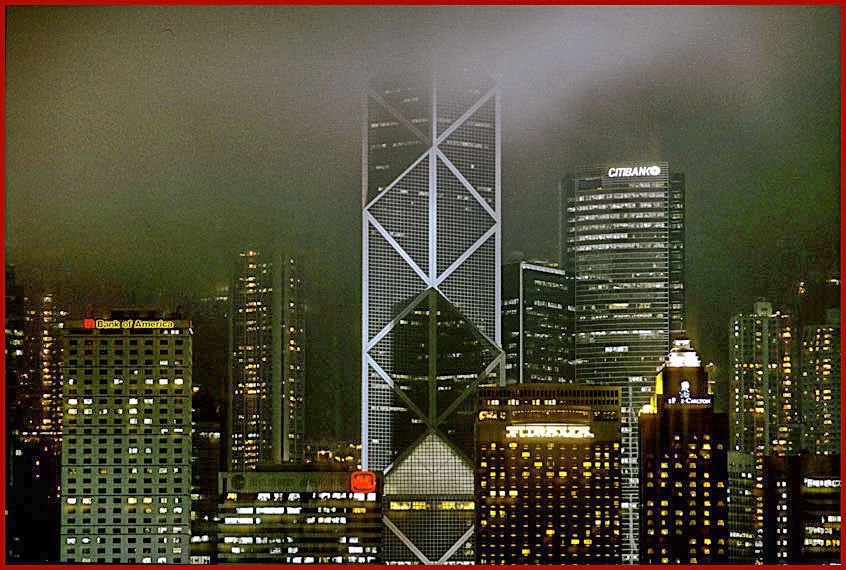 19096-12-56  -  into the mist, - the impresive Bank of China tower - (Photo- and copyright: Karsten Petersen)