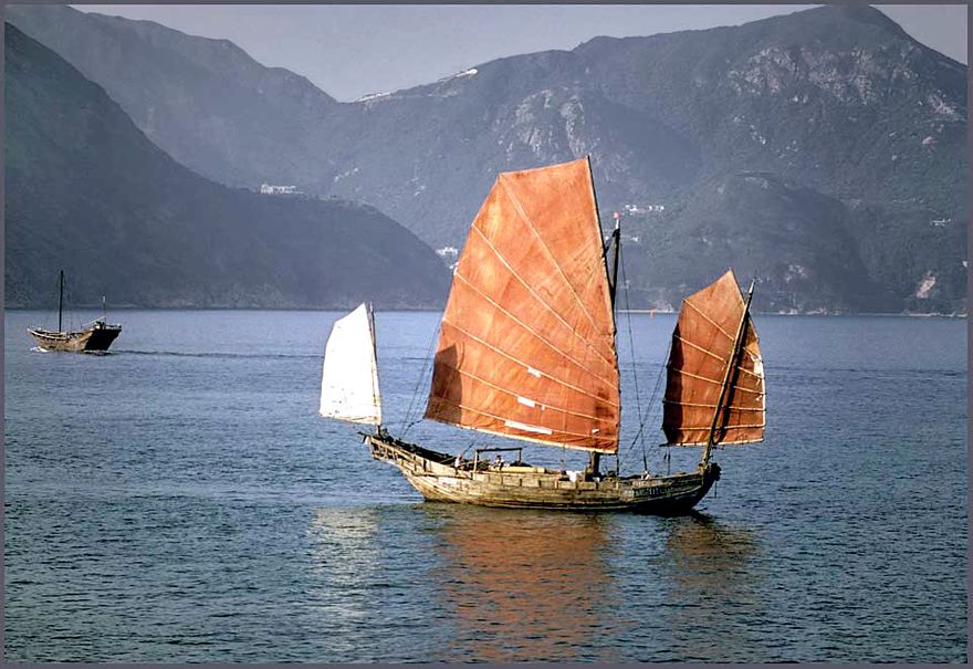 1974-02-076 -  Chinese junk in Hong Kong's East Lamma Channel in 1974 -  (Photo- and copyright: Karsten Petersen ©)