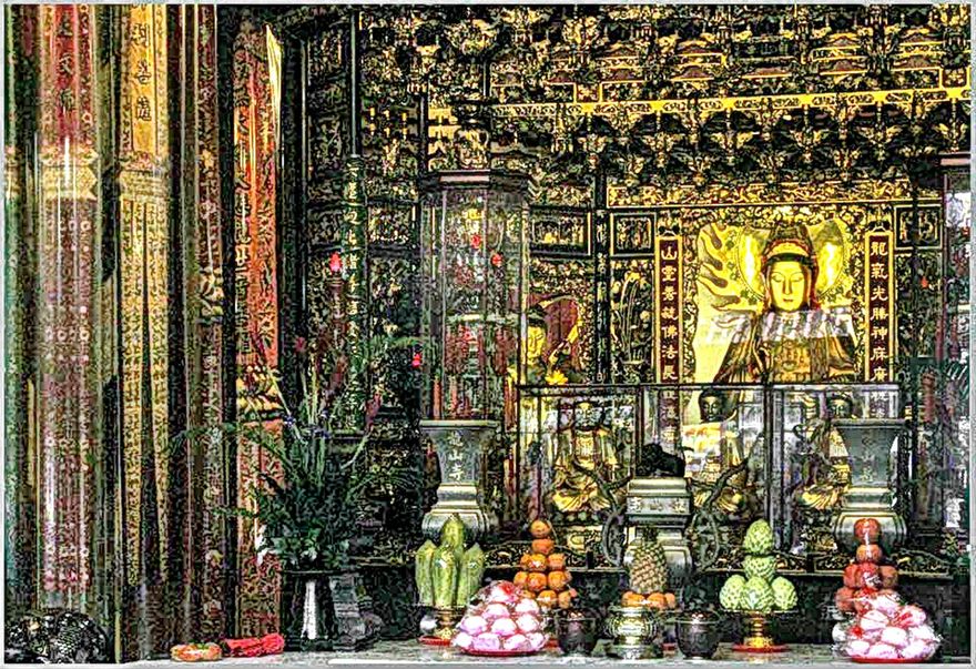 2012-02-29.140  -  The Lungshan Temple. The interior - a Buddha - or maybe a 