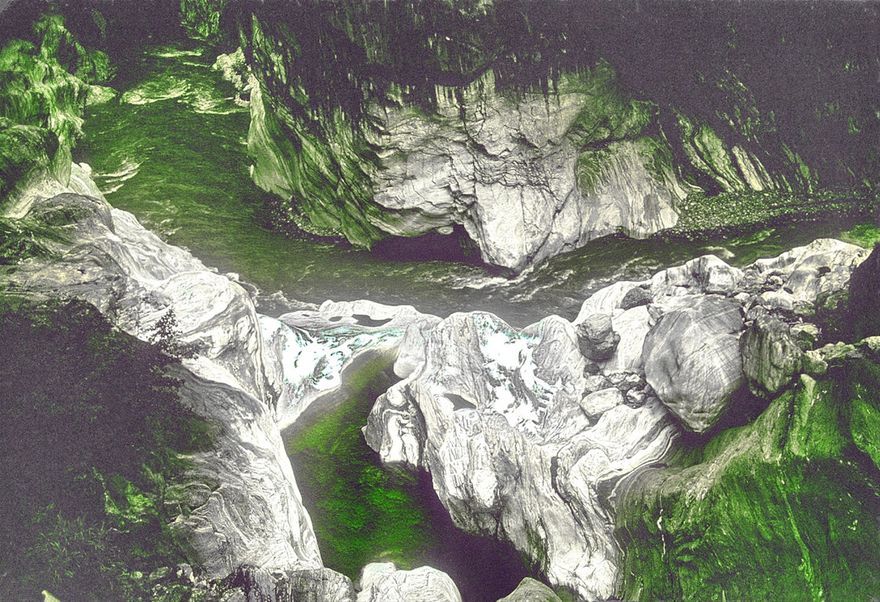 1973-13-006  -  A view into the Taroko Gorge - - -  Take note of the white rocks - -  It's actually marble - and the gorge is full of that - - -- -