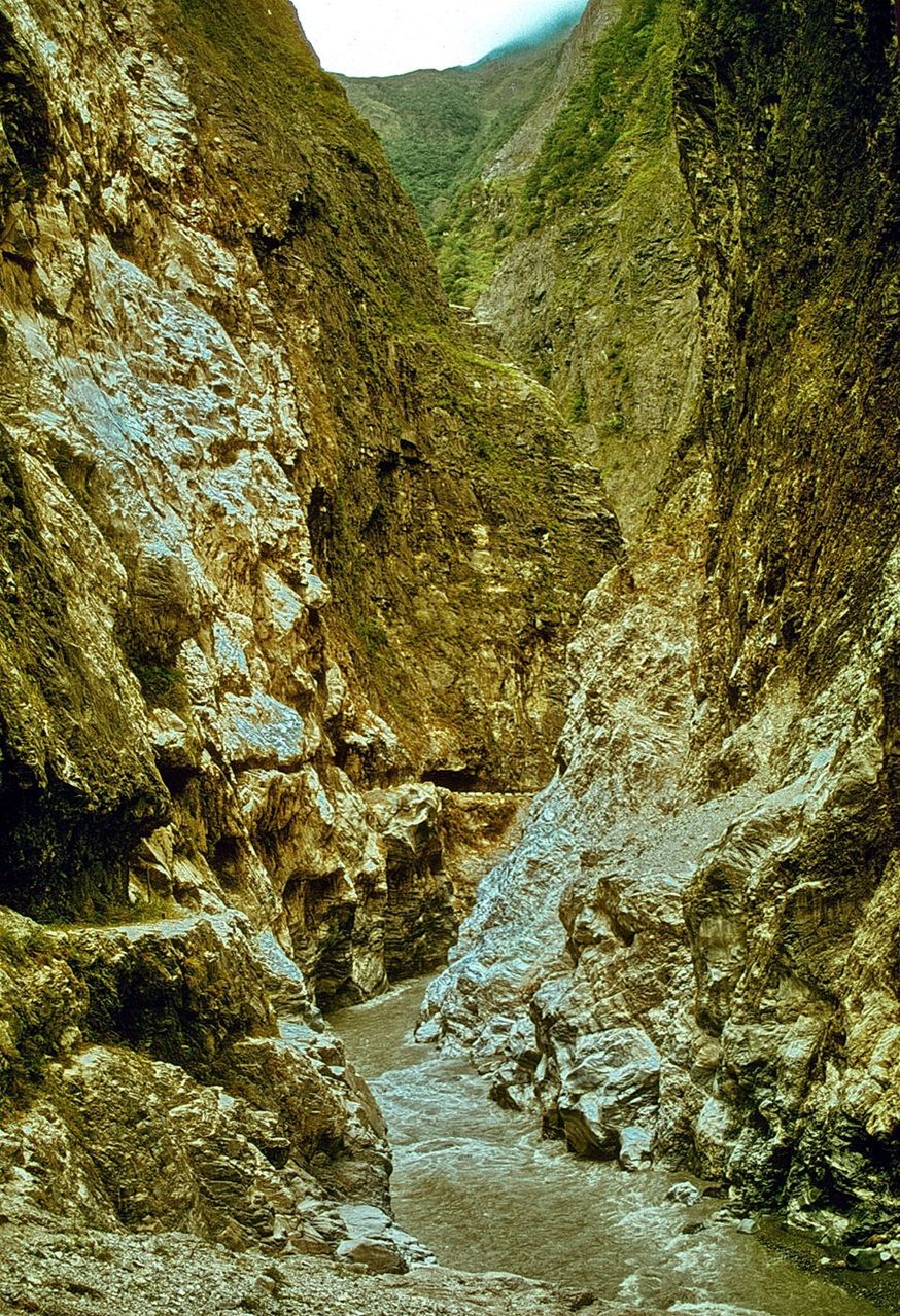 1973-13 -031  -  A view through the Taroko Gorge - - -  A piece of the road can be seen in the background - -