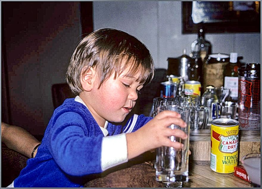 1981-01-007  -  My son Jesper - training in the officer's bar onboard a ship - maybe M/T 