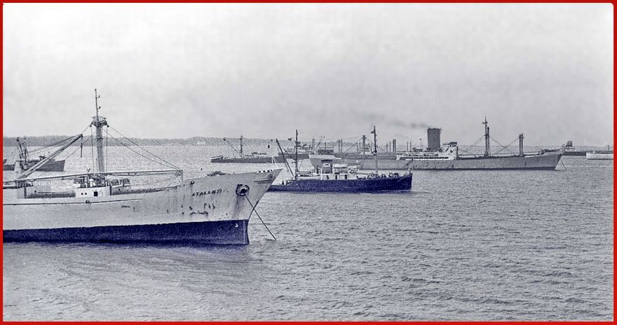 1974-Bencairn  -   Ships waiting to pass the Panama Canal in January 1974.  Take note of Ben Line's beautiful turbine ship, - 